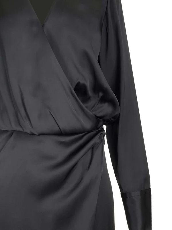 V-neck Satin Shirt Dress - Image 3