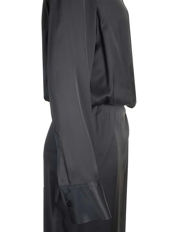 V-neck Satin Shirt Dress - Image 4