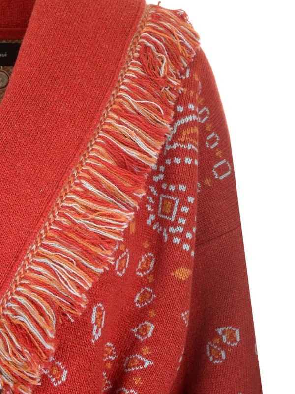 Bandana Pattern Shawl Collar Cashmere Cardigan - Image 4