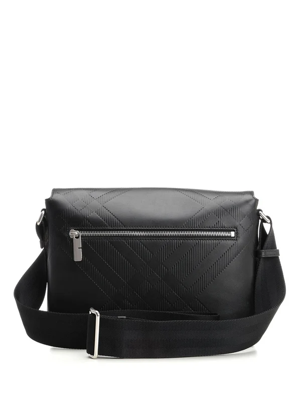 Embossing Check Pattern Leather Crossbody Bag - Image 3