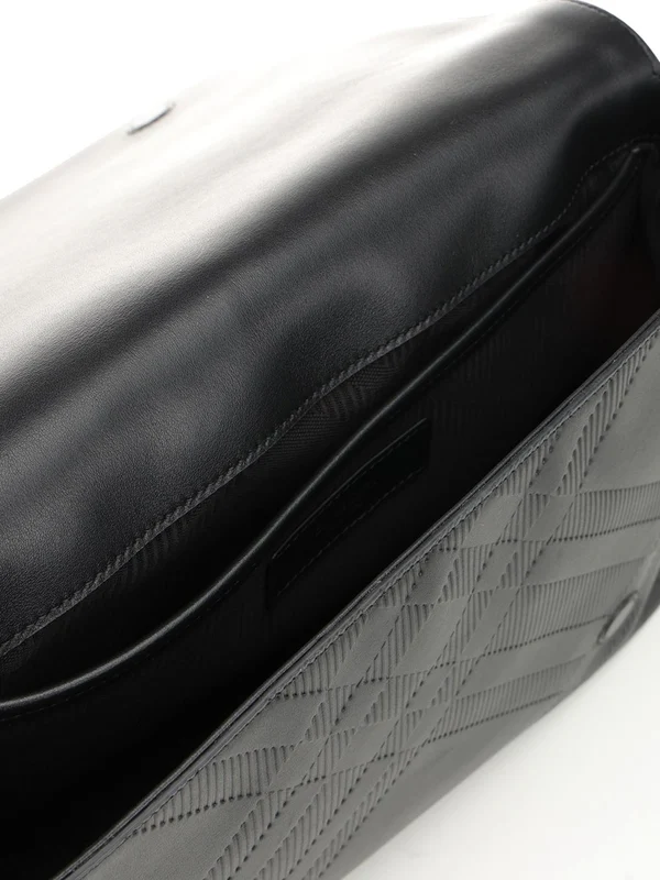 Embossing Check Pattern Leather Crossbody Bag - Image 4