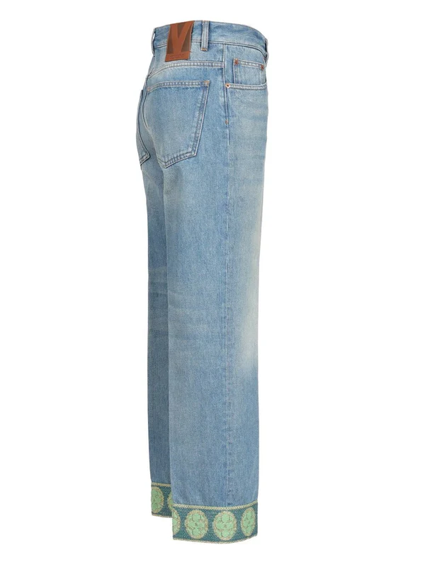 Jacquard Embroidered Denim Pants - Image 3