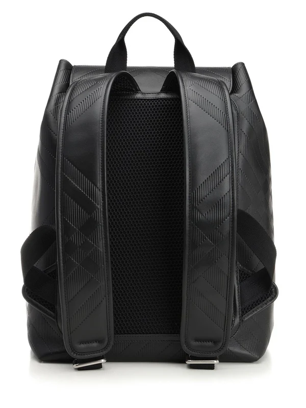 Embossed Check Pattern Leather Backpack - Image 3