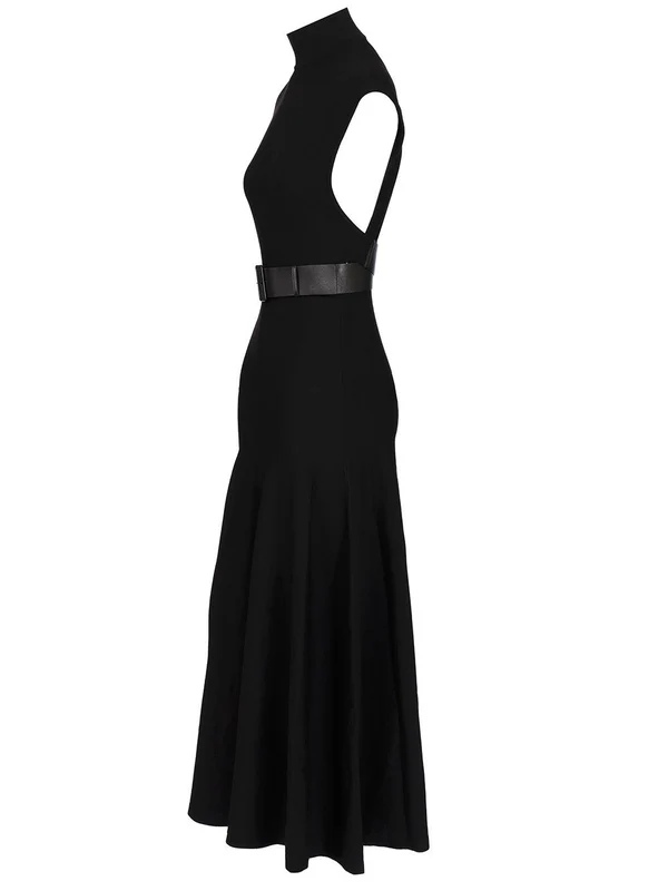 Leather Belt Wool Dress - Image 3