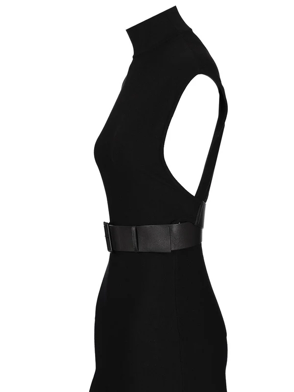 Leather Belt Wool Dress - Image 4