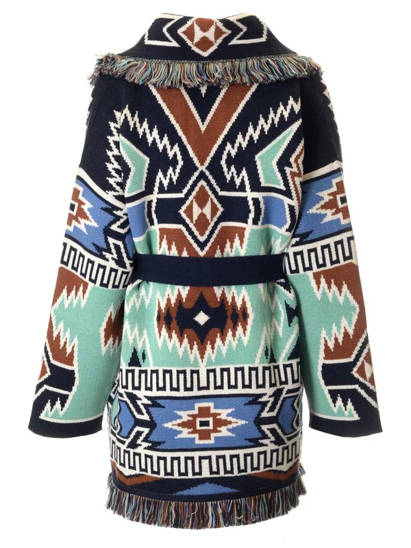 Geometric Roots Jacquard Wool Cardigan - Image 2