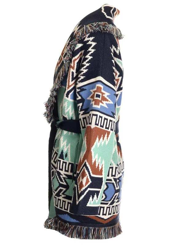 Geometric Roots Jacquard Wool Cardigan - Image 3