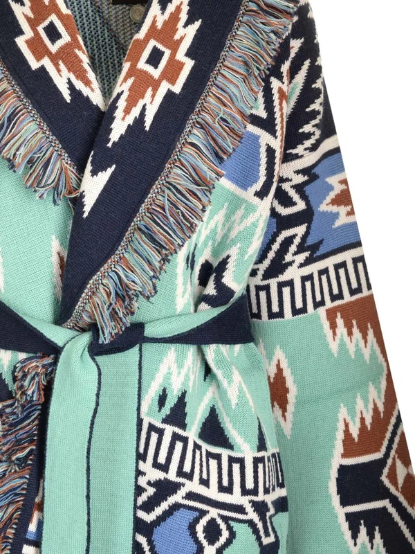 Geometric Roots Jacquard Wool Cardigan - Image 4