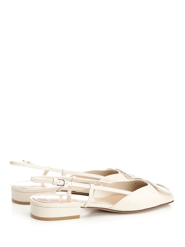 V Logo Signature Leather Flat Shoes - Image 3