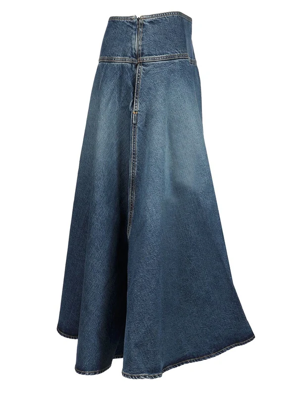 Asymmetric Full Denim Skirt - Image 3
