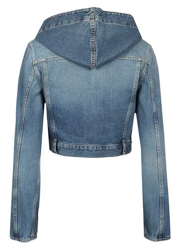 Hooded Cropped Denim Jacket - Image 2