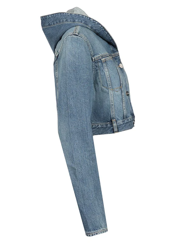 Hooded Cropped Denim Jacket - Image 3