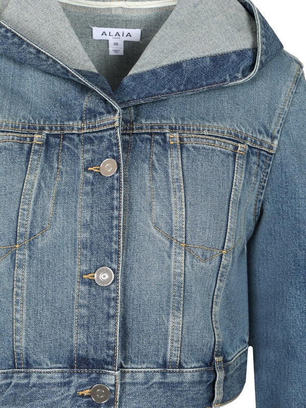 Hooded Cropped Denim Jacket - Image 4