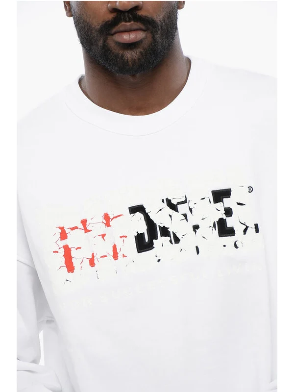 Solid Color S-NABEL-M Crew-neck Sweatshirt with Cracked Effe Sweatshirts - Image 3