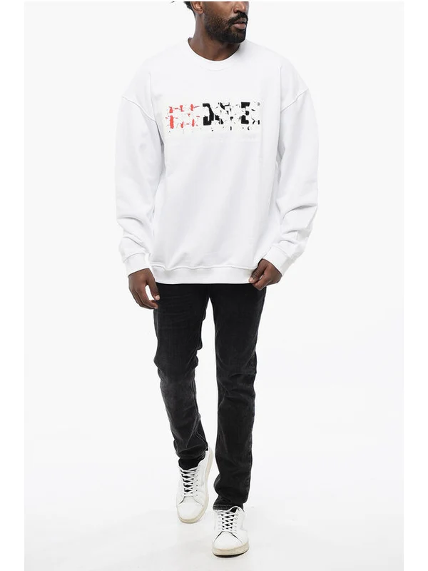 Solid Color S-NABEL-M Crew-neck Sweatshirt with Cracked Effe Sweatshirts - Image 4