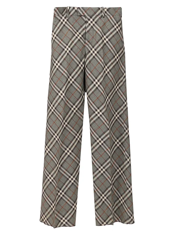 Check Pattern Straight Wool Tailored Pants - Image 5