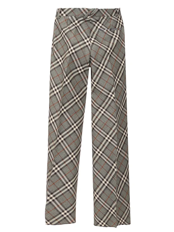 Check Pattern Straight Wool Tailored Pants - Image 6