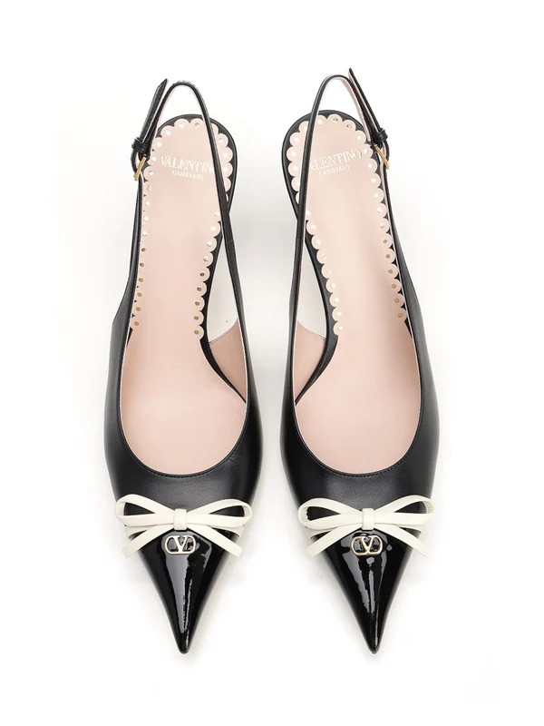 Bow Embellished Leather Slingback Heel - Image 5