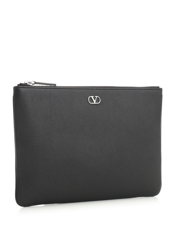 V Logo Signature Leather Pouch - Image 2