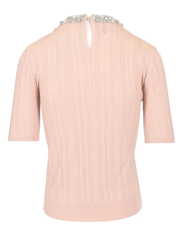 Crystal Embellished Wool Short Sleeve Sweater - Image 2