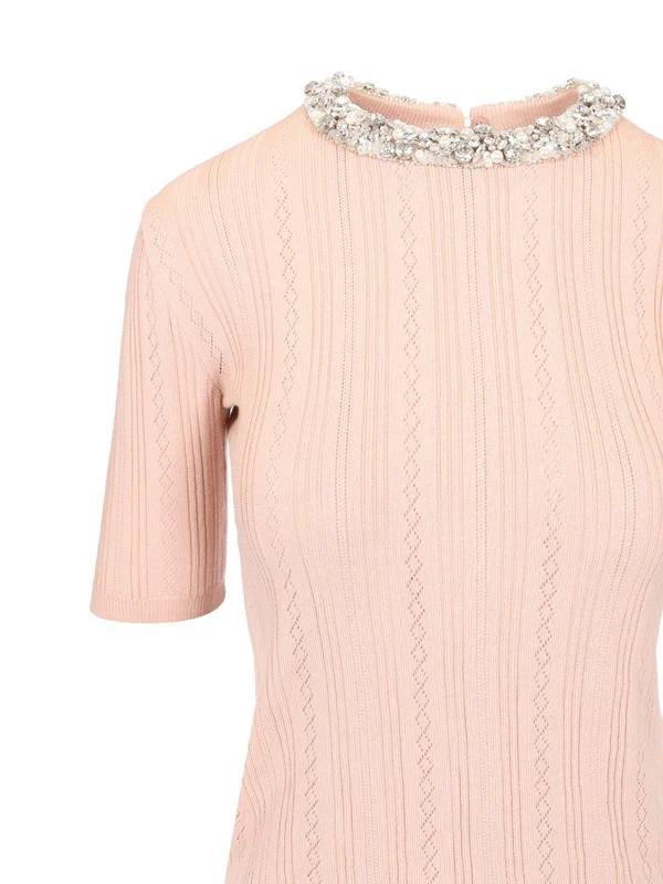 Crystal Embellished Wool Short Sleeve Sweater - Image 4