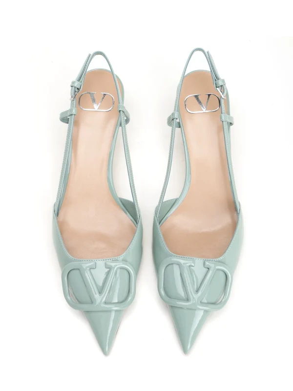 V Logo Leather Slingback Heel - Image 5