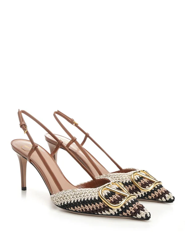 V Logo Crochet Slingback Heel - Image 2