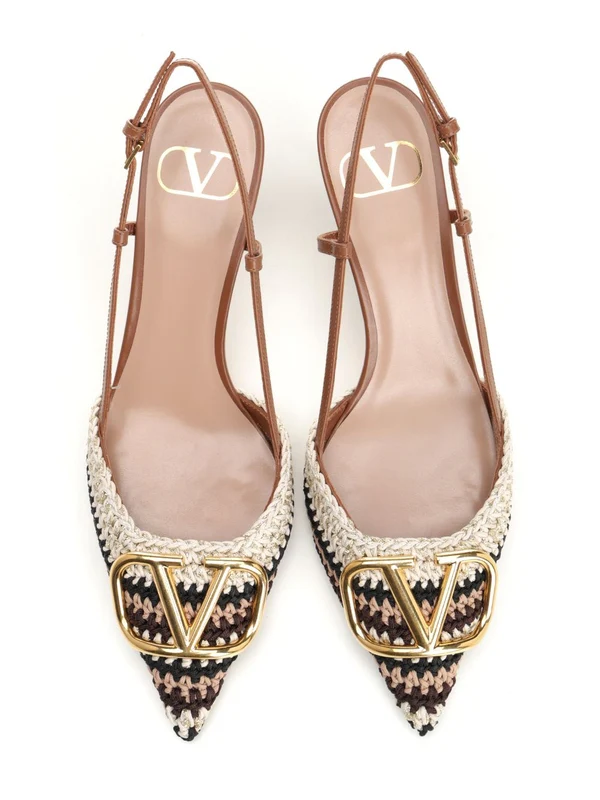 V Logo Crochet Slingback Heel - Image 5