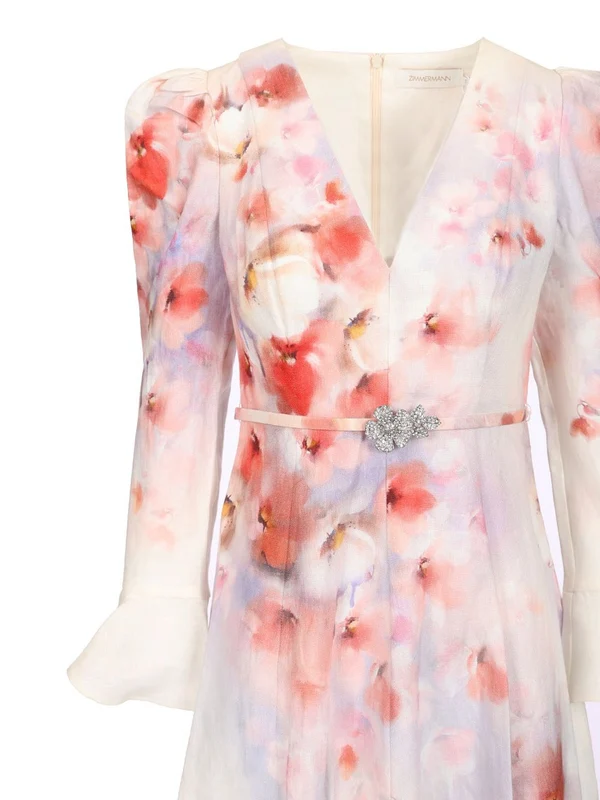 Crush Floral Linen Midi Dress - Image 3