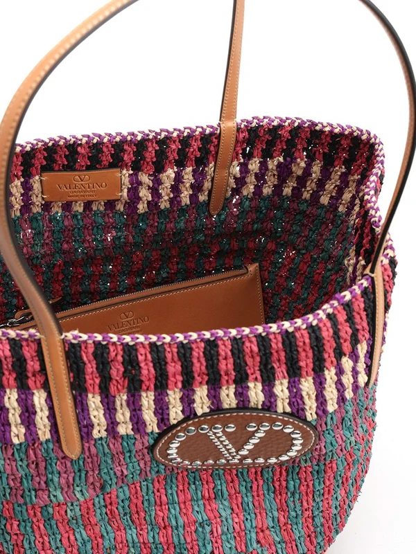 V Logo Raffia Tote Bag - Image 4