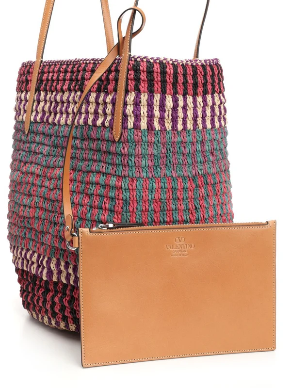 V Logo Raffia Tote Bag - Image 5