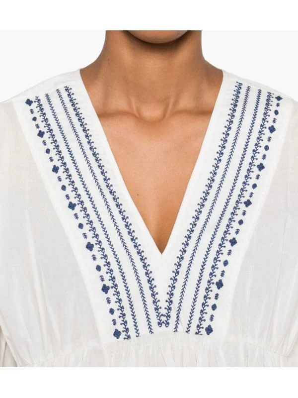 V-neck Front Tie Cotton Blouse - Image 4
