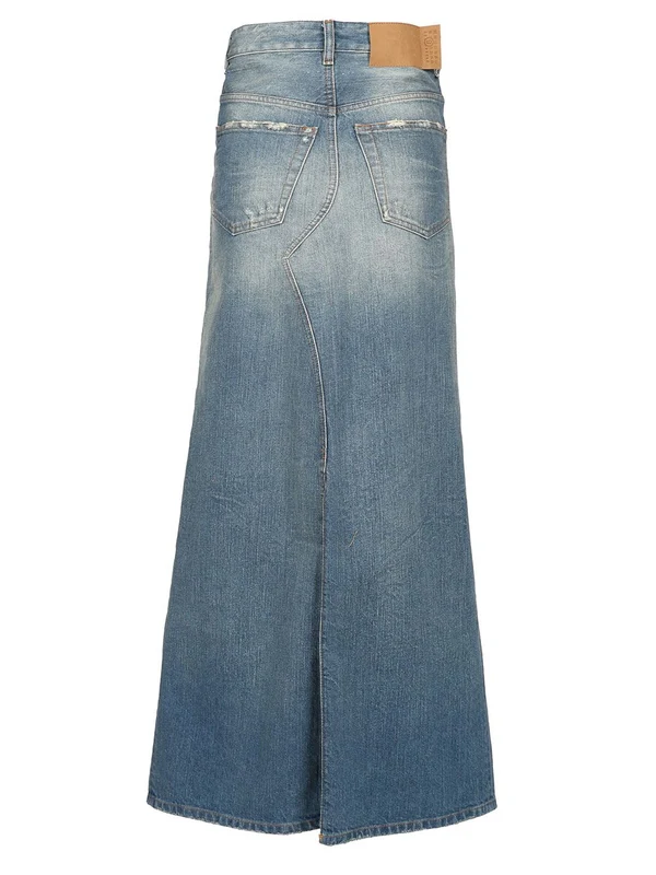 Distressed Stone-Wash Denim Midi Skirt - Image 2