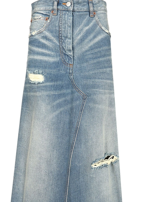 Distressed Stone-Wash Denim Midi Skirt - Image 3