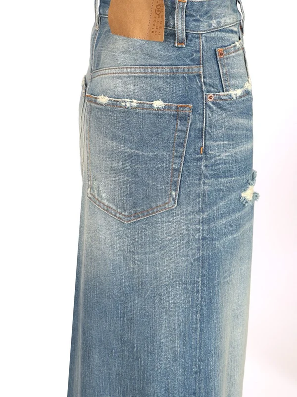 Distressed Stone-Wash Denim Midi Skirt - Image 4