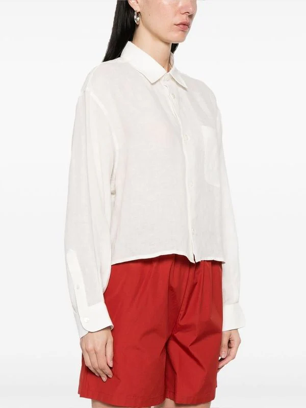 Pocket Detail Crop Linen Shirt - Image 4