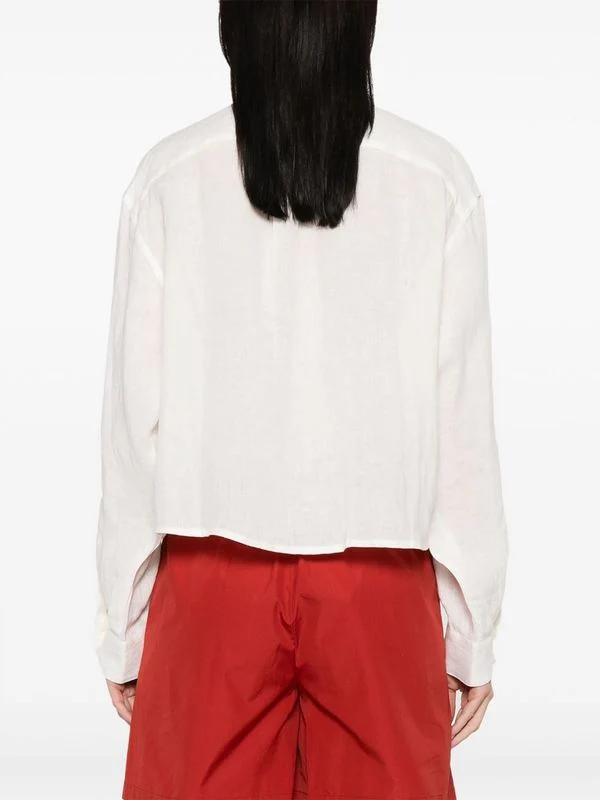 Pocket Detail Crop Linen Shirt - Image 5