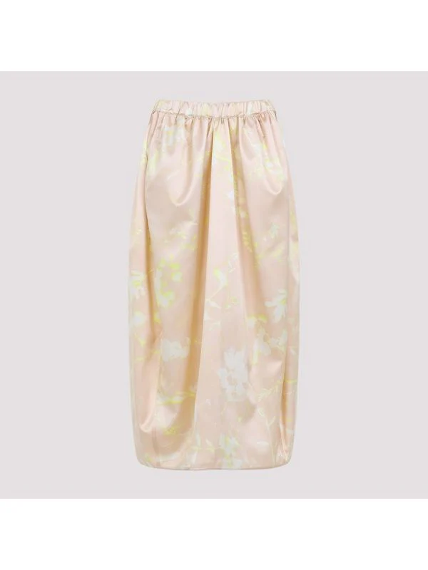 Flower Pattern Silk Midi Skirt - Image 3