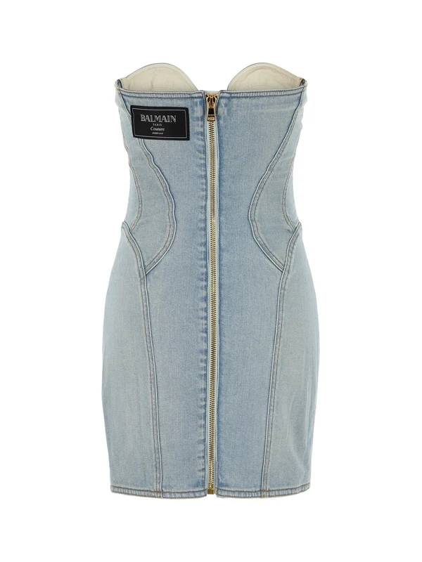 Button Detail Denim Mini Dress - Image 2