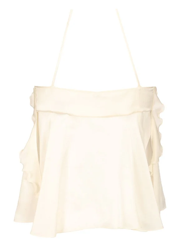 Ruffle Decorated Silk Sleeveless Top - Image 2