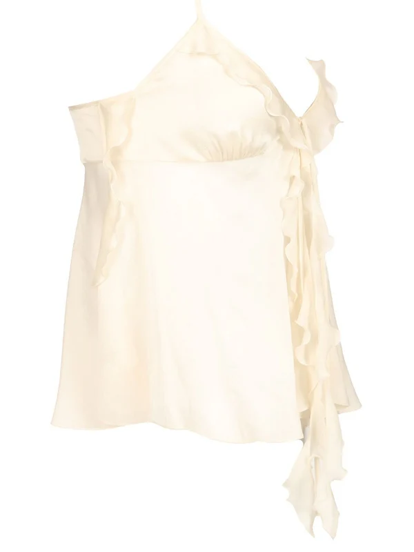 Ruffle Decorated Silk Sleeveless Top - Image 3