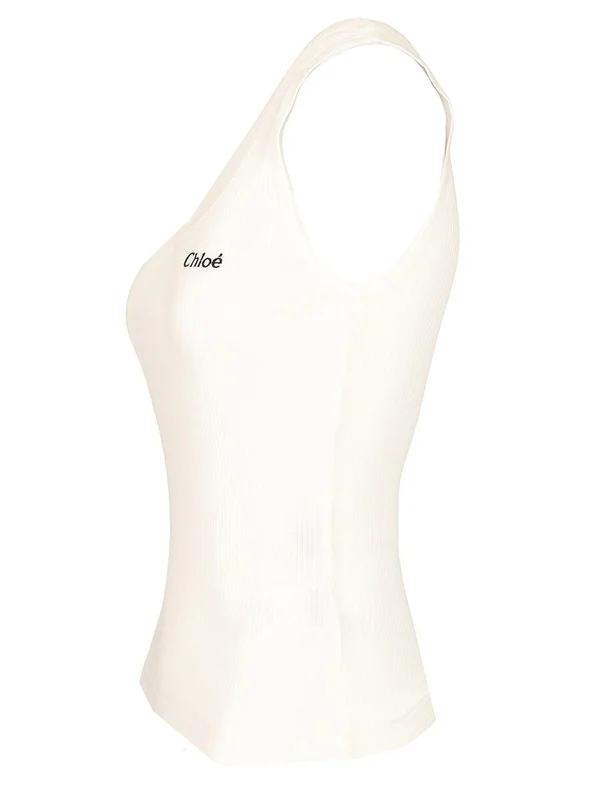 Embroidered Logo Rib Sleeveless Top - Image 3