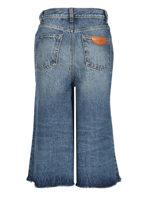 Back Logo Patch Cotton Denim Shorts - Image 2