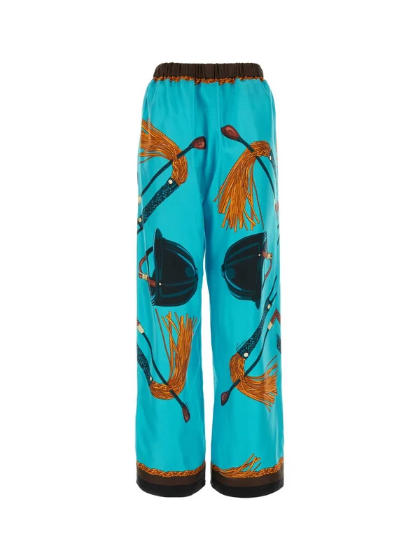 Graphic Printing Banded Silk Pants - Image 2