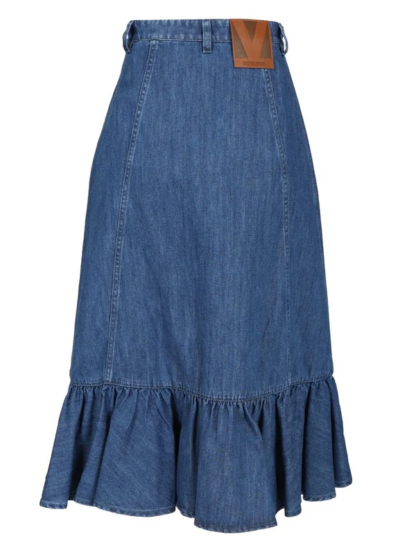 Ruffle Denim Midi Skirt - Image 2