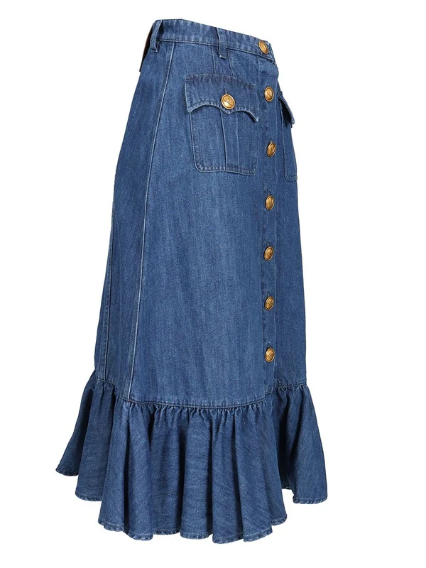 Ruffle Denim Midi Skirt - Image 3