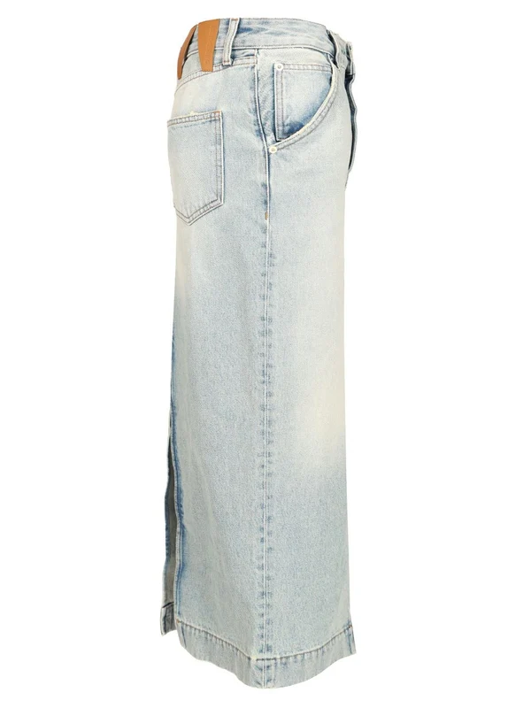 Slit Detail Denim Midi Skirt - Image 3