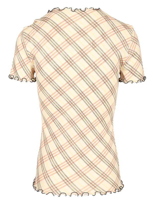 Check Pattern Ruffle Short Sleeve T-Shirt - Image 2
