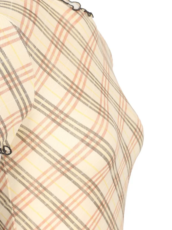 Check Pattern Ruffle Short Sleeve T-Shirt - Image 3
