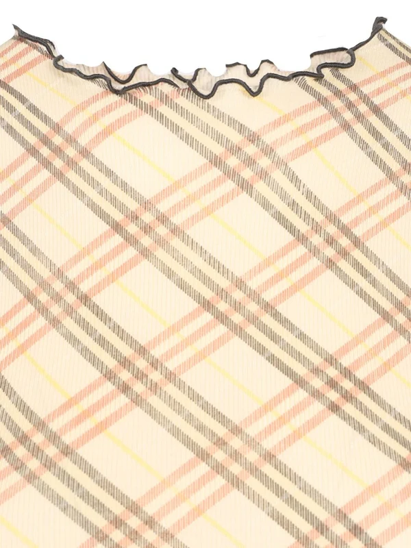 Check Pattern Ruffle Short Sleeve T-Shirt - Image 4